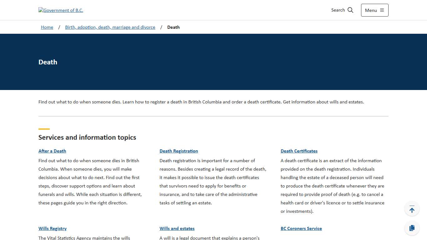 Death - Province of British Columbia