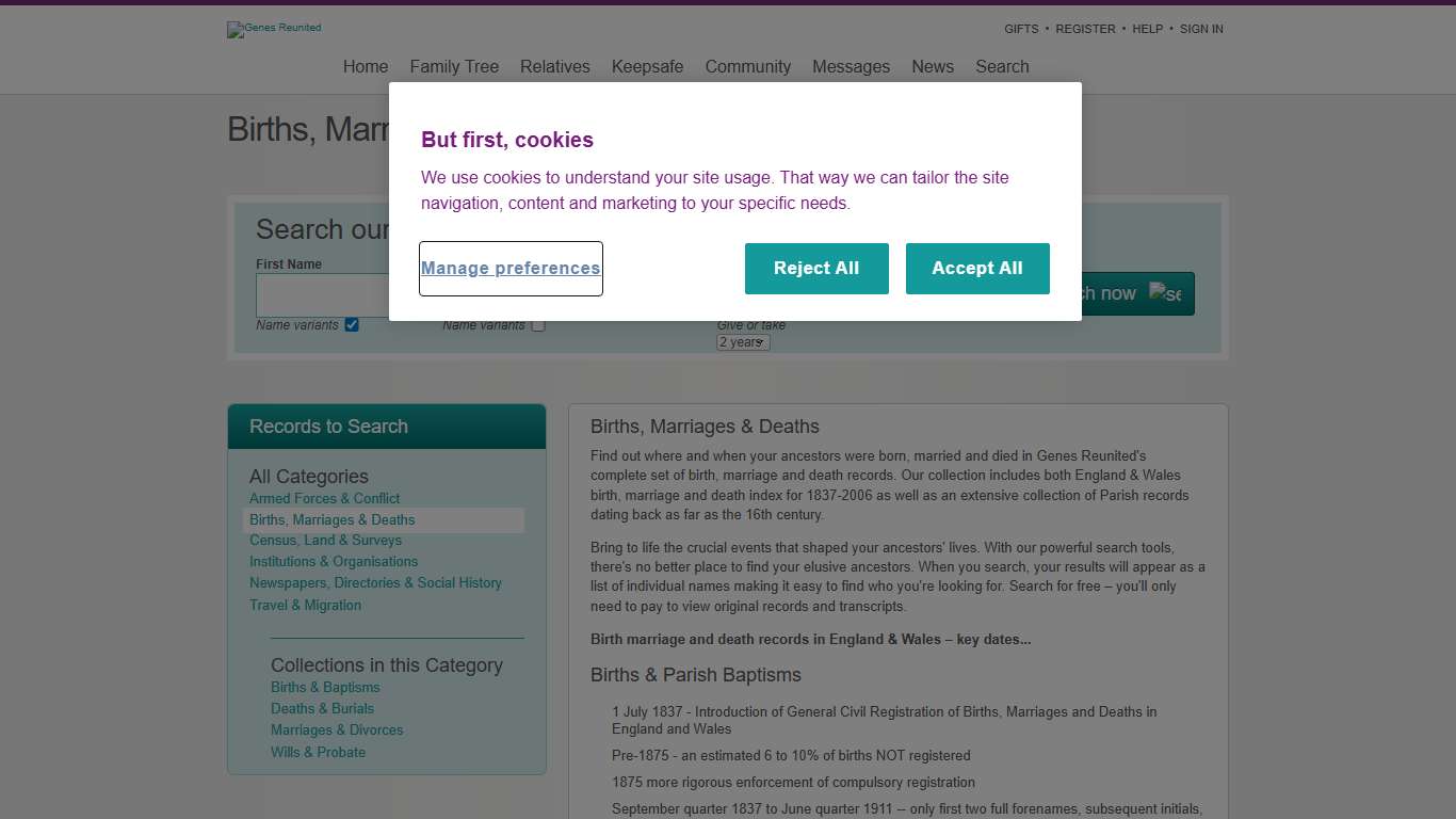 Births, Marriages & Deaths - Genes Reunited