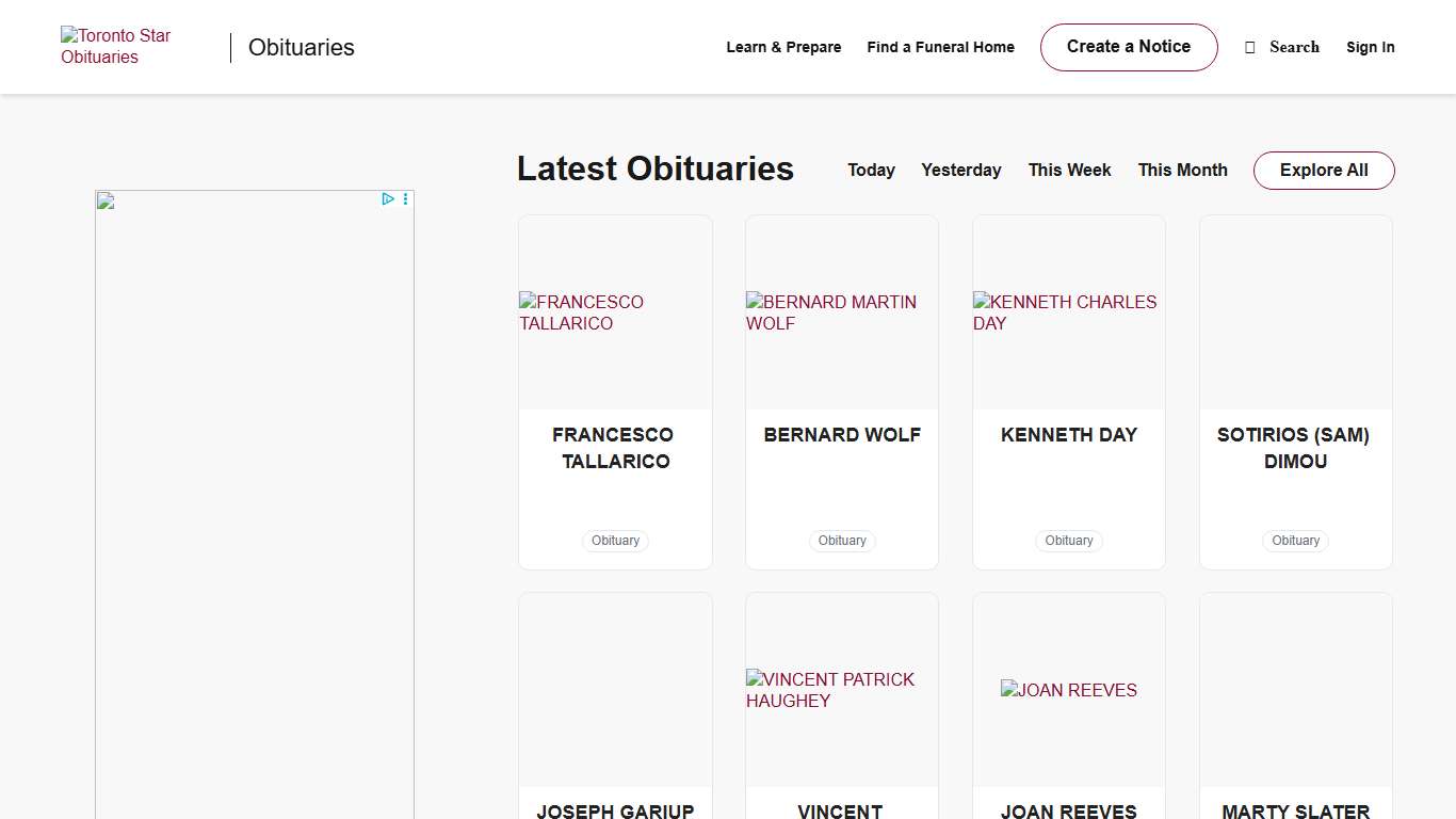 Obituaries Toronto Star